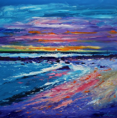 Sunset on The Singing Sands of Islay 36x36